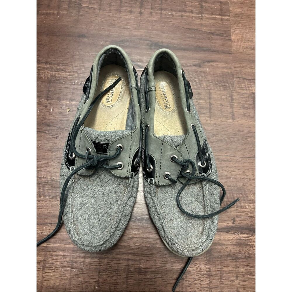Sperry Top Sider 9849100 Gray Black Quilted Loafers Boat Shoes Womens Size 8